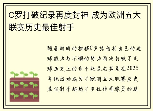 C罗打破纪录再度封神 成为欧洲五大联赛历史最佳射手